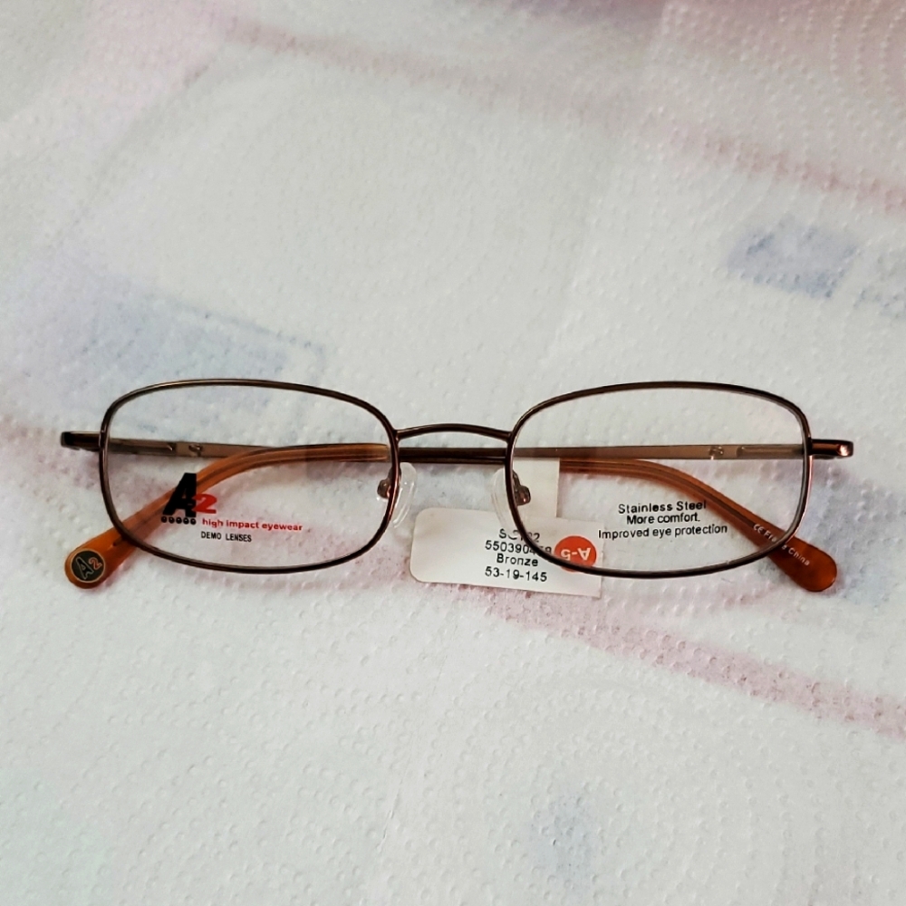 A2 High Impact Bronze Stainless Steel Eyeglasses. Frame For Prescription Lenses.
